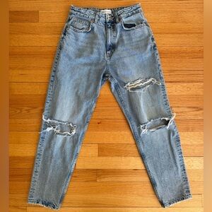 Zara High Rise Distressed Straight Jeans